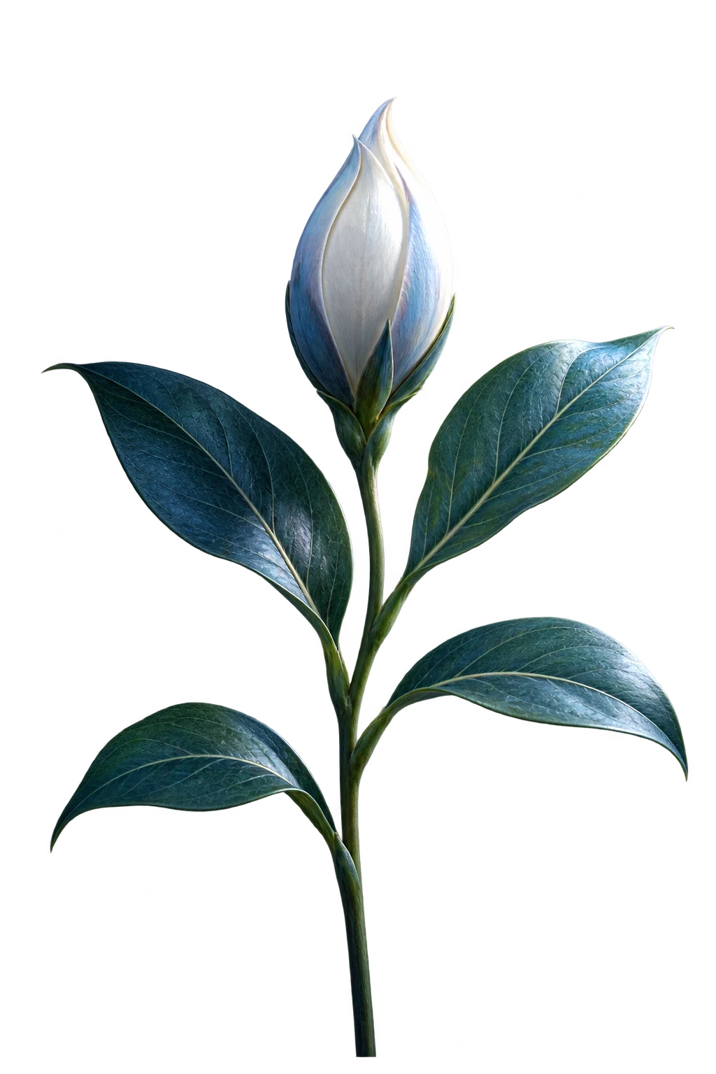 Planta com botão branco e azul fechado.