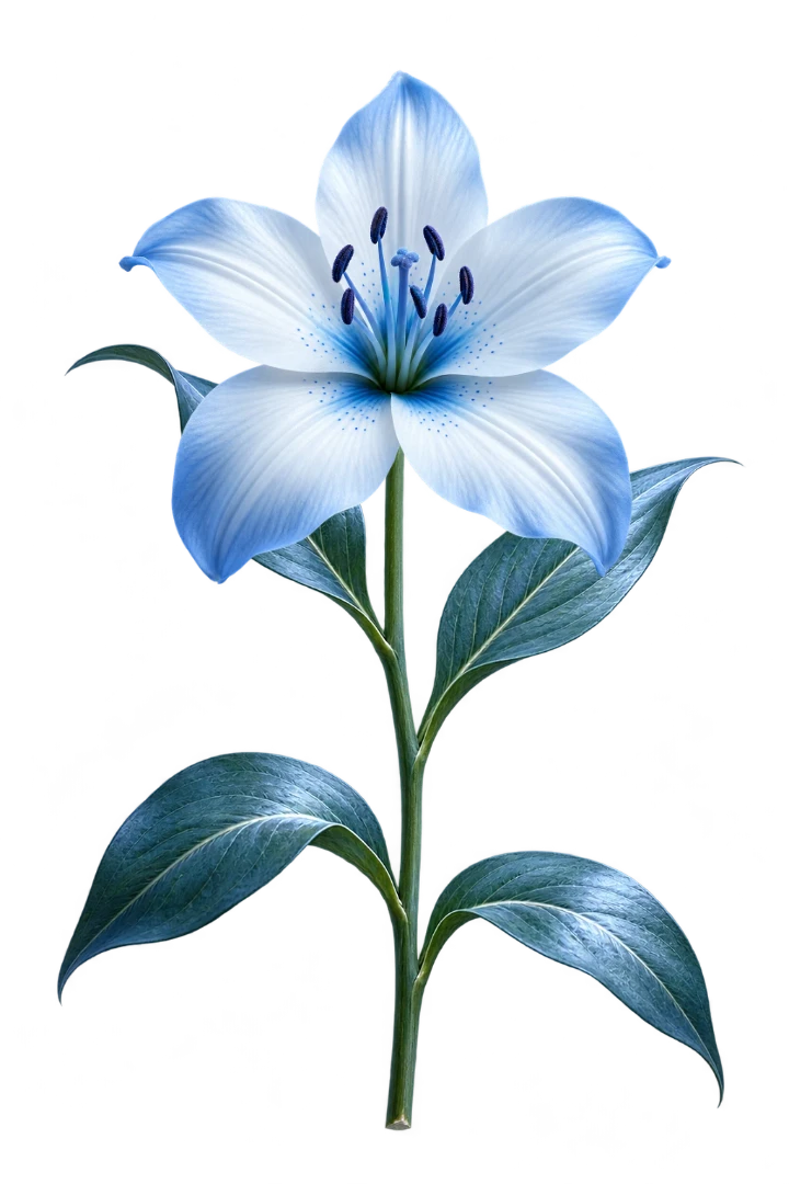 Flor branca e azul aberta, com cinco pétalas.
